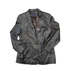 Vintage Denim & Co Brown Leather Blazer/Jacket, Large, VERY SOFT, 90's, Y2K